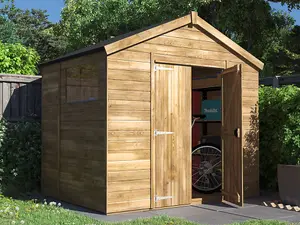 Dunster House Bike Shed 2.4m x 1.8m Garden Storage Pressure Treated Wooden Window Overlord Apex