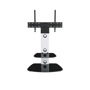 AVF Lucerne 70cm Curved Pedestal TV Stand, for TVs 32-65" - Satin White and Black Glass