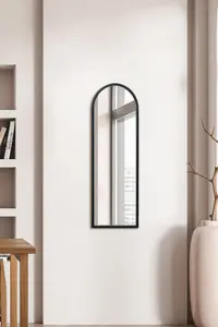 MirrorOutlet Arcus - Black Metal Framed Arched Wall Mirror 47" X 16" (120CM X 40CM)