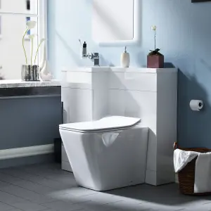 Nes Home Raven Left Hand 900mm Flat Pack Vanity Basin Unit, WC Unit & Ellis UF Back to Wall Toilet White