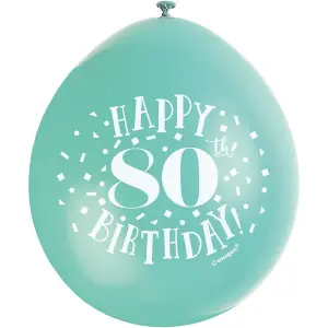 Unique Party Latex 80th Balloons (Pack of 10) Green/White (One Size)