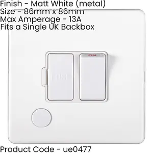 1 Gang 13A Switched Fuse Spur & Flex Outlet SCREWLESS MATT WHITE Isolation