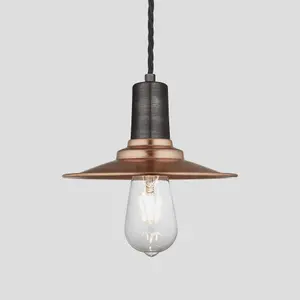 Industville Sleek Flat Pendant, 8 Inch, Copper, Pewter Holder