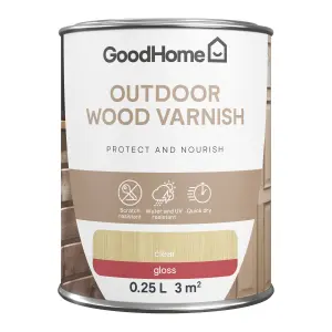 GoodHome Outdoor Clear Gloss Wood Varnish, 250ml