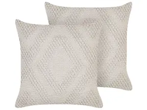 Set of 2 Cushions CATALPA Cotton 45 x 45 cm Geometric White