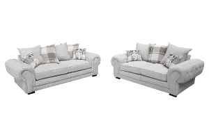 VERONA 3+2 SEATER SOFA SET LIGHT GREY DESIGNER SCATTER CUSHIONS