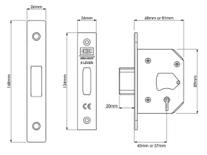 UNION StrongBOLT 2105S Polished Brass 5 Lever Mortice Deadlock Visi 81mm 3in