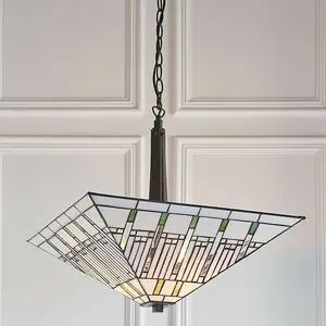 Tiffany Glass Hanging Ceiling Pendant Light Dark Bronze 2 Lamp Shade i00142