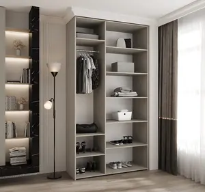 Elegant Cashmere Como I Hinged Door Wardrobe H2460mm W1300mm D500mm, Three Doors, Eight Shelves, Hanging Rail, Gold Handles