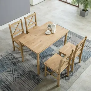 Solid Wooden Kitchen Dining Table and 4 Chairs Set Natural by MCC