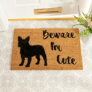 Beware I'm Cute French Bulldog Doormat