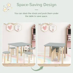 Costway 5 PCS Kids Table & Chair Set Square Table & 4 Round Chairs w/ Non-slip Foot Pads