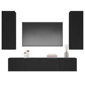 Berkfield 4 Piece TV Cabinet Set Black Engineered Wood