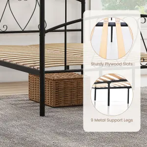 Costway Double Size Metal Canopy Bed Frame 4-Poster Modern Platform Wooden Slat Support