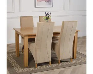 Oslo 150 x 90 cm Medium Oak Dining Table and 4 Chairs Dining Set with Lola Beige Fabric Chairs