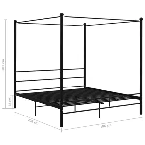 Berkfield Canopy Bed Frame Black Metal 180x200 cm 6FT Super King