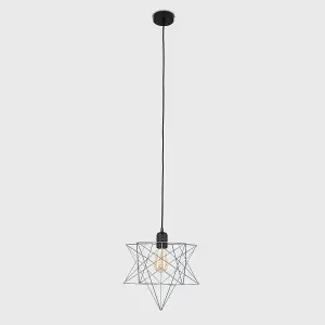 ValueLights Sadira Retro Matt Black Ceiling Pendant Light Fitting with Grey Geometric Star Shade