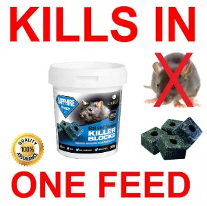 Rat & Mouse Poisoning Blocks Max Strength Bait Blocks Single Feed Rodent Killer Block Fast Acting All Weather Sapphire BLOKS 300g