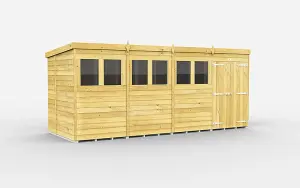 16 x 6 Feet Pent Shed - Double Door With Windows - Wood - L178 x W474 x H201 cm