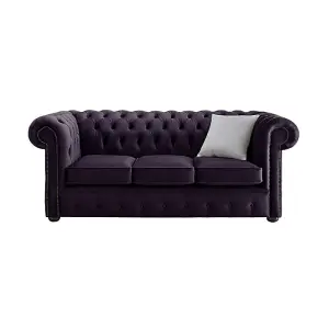 Chesterfield 3 Seater Malta Amethyst Purple Velvet Fabric Sofa In Classic Style