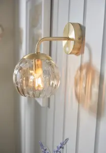 Anson Lighting Iowa Wall light finished in Satin brass plate and champagne lustre glass