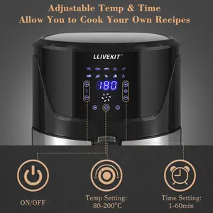 7L Large Air Fryer, Family Size Hot Air Fryer 1800W Digital Touchscreen With 10 Presets, Removable Basket, Timer & Temperature Control For Oil Free & Low Fat Healthy Cooking Black/Silver