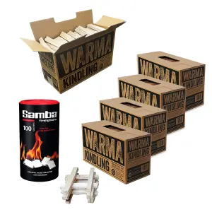 Samba Firestarters & Warma Kiln Dried Easy Light Kindling Sticks Firelighters Bundle