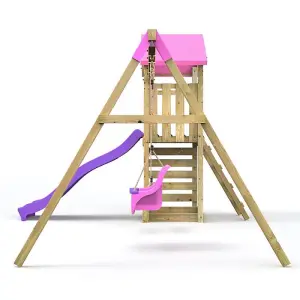 Rebo Adventure Wooden Climbing Frame, Swing Set and Slide - Rainier Pink