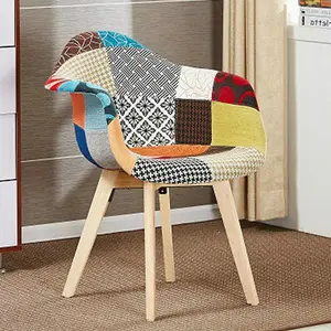 Set of 2 Patchwork Tub Fabric Dining Chairs Upholstered Dining ArmChair Multicolour