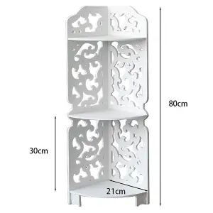 3 Tier Freestanding Corner Bathroom Shelf Carved Shower Storage Organizer Display Rack Shelving Unit White