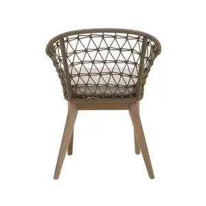 Interiors by Premier Rattan Armchair, Airy Single Chair with Grey Cushioning Dining Chair, Wooden Legs Outdoor Chair, Hand-woven