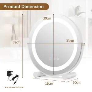 Costway Makeup Vanity Mirror 3 Color Dimmable LED Lighted Round Mirror 360 Rotation