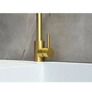 Reginox Salina BG Single Lever Square Neck Brushed Gold Kitchen Mixer Tap