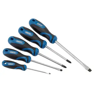 Draper Soft Grip Screwdriver Set, 3 x Plain Slot, 1 x Cross Slot, 1 x PZ TYPE (5 Piece) 32610