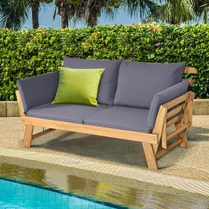 Costway Outdoor Daybed Patio Convertible Couch Sofa Bed Wood Folding Chaise Lounge Bench