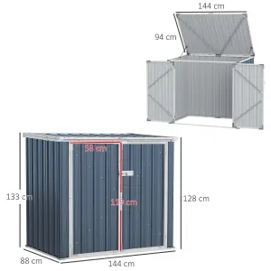 Outsunny 2-Bin Steel Rubbish Storage Shed w/ Double Locking Doors, Openable Lid