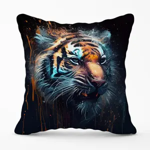 Tiger Face Splashart Dark Background Outdoor Cushion 45cm x 45cm