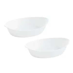 URBNLIVING 21cm Width White Opal Glass Oval Serving Dish Set of 2