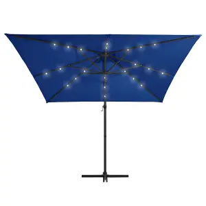 Berkfield Cantilever Umbrella with LED lights and Steel Pole 250x250 cm Azure Blue