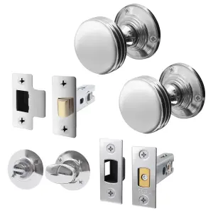 AFIT Lined Door Knob Set Polished Chrome - 1 Pair of Mortice Knobs (55mm), Latch & Deadbolt Kit (76mm) & Turn & Release for Inside