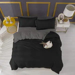 Microfiber Solid Colour Duvet Cover Set with Pillowcases Grey/Black / Double - 2 Standard Pillowcases