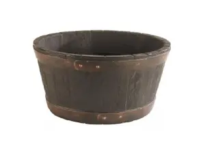 2 x Round Black Oak Effect Indoor Outdoor Patio Garden Barrel Plastic Planter Pot