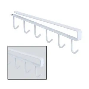 White Metal 6 Hooks Rail Cup Hook Rack  Hanging Holder Under Cabinet Closet