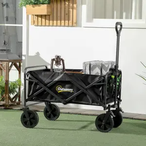 Outsunny Folding Outdoor Storage Trolley Cart Bag Telescopic Handle Brakes Black