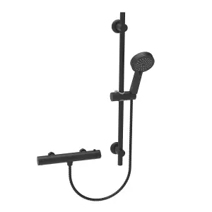 Nes Home Round Thermostatic Mixer With Slider Rail & Handset Matte Black