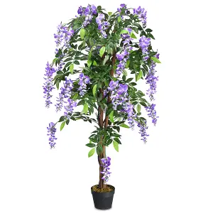 COSTWAY 150CM Ficus Artificial Tree Fake Wisteria Tree with 3 Natural Trunks