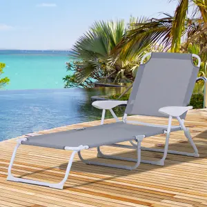 Outsunny Folding Sun Lounger Garden Reclining Lounge Chair 4Level Backrest