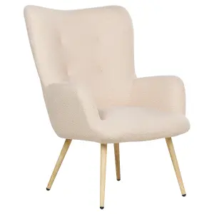 Wingback Chair VEJLE with Footstool Boucle Beige