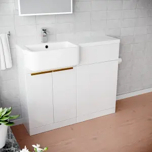 Nes Home Left Hand Freestanding Basin Vanity Unit With Brushed Brass handles & WC Unit