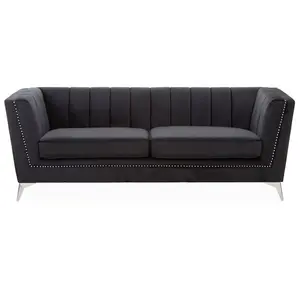 Interiors by Premier Hansa Three Seat Black Velvet Sofa